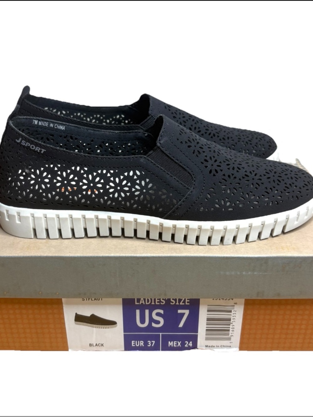 NEW JSport Black Floral Cutout Slip Ons